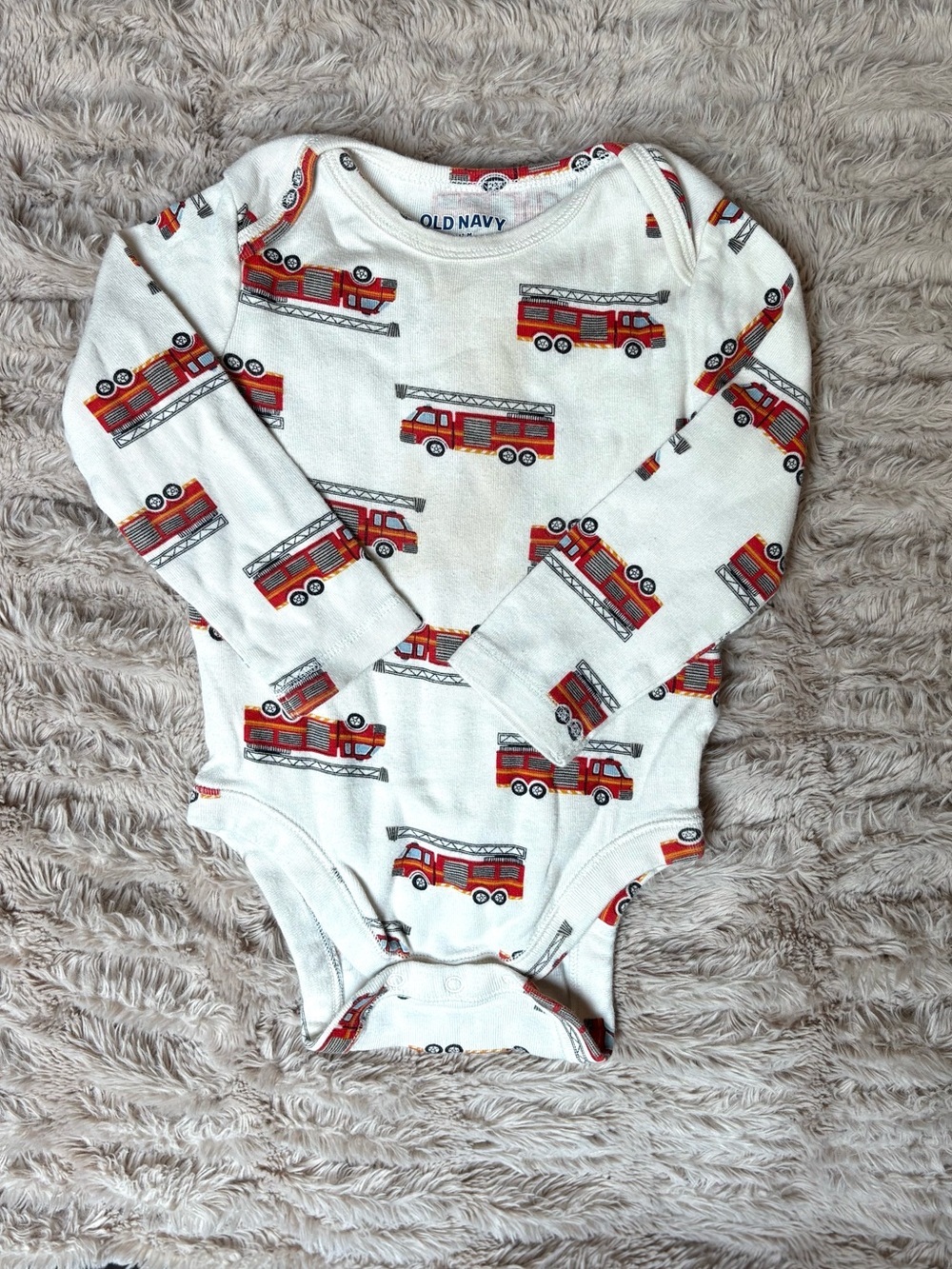 Carter's White Long-Sleeve One-Piece with Red Fire Truck Print